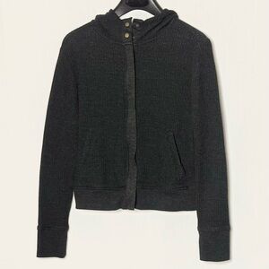 Lucky Brand Charcoal Zip-Up Waffle Knit Hoodie EUC Size Small